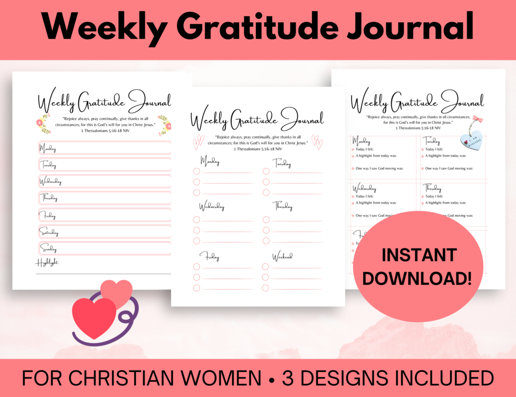 Etsy listing for a printable weekly gratitude journal