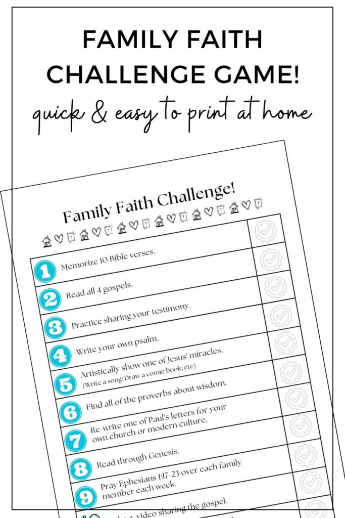 Pin for a family discipleship activity called Family Faith Challenge for sale on Etsy