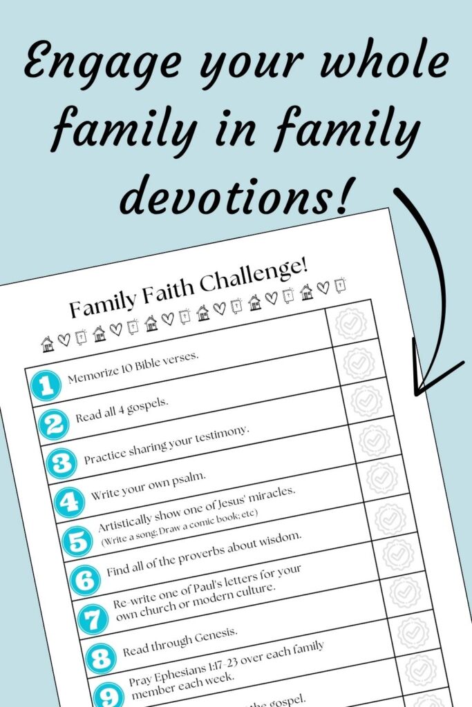 Pin for a family discipleship activity called Family Faith Challenge for sale on Etsy